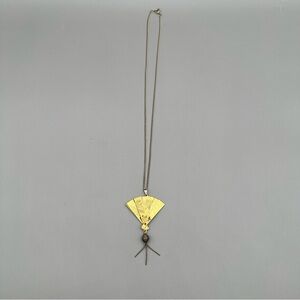 MCM Vintage Gold Tone Chinese Dragon Birds Foldable Fan Articulated Necklace
